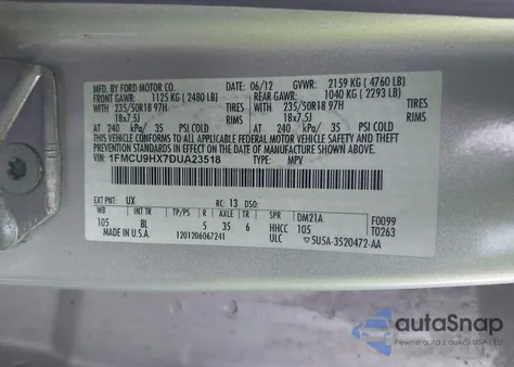 2013 Ford Escape Sel from USA, damaged, VIN 1FMCU9HX7DUA23518